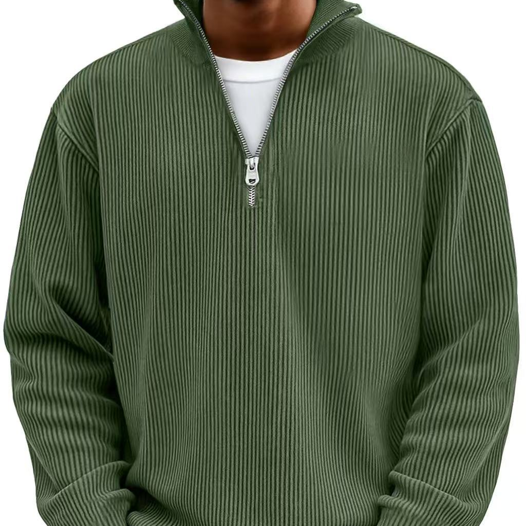 Kamil – Gerippter Zip-Collar Pullover im modernen Herren-Casual-Look
