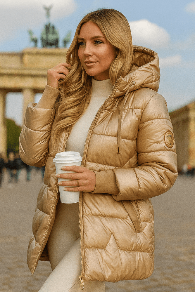 Charlotte – Warmer Glanz-Steppmantel mit Kapuze für Damen