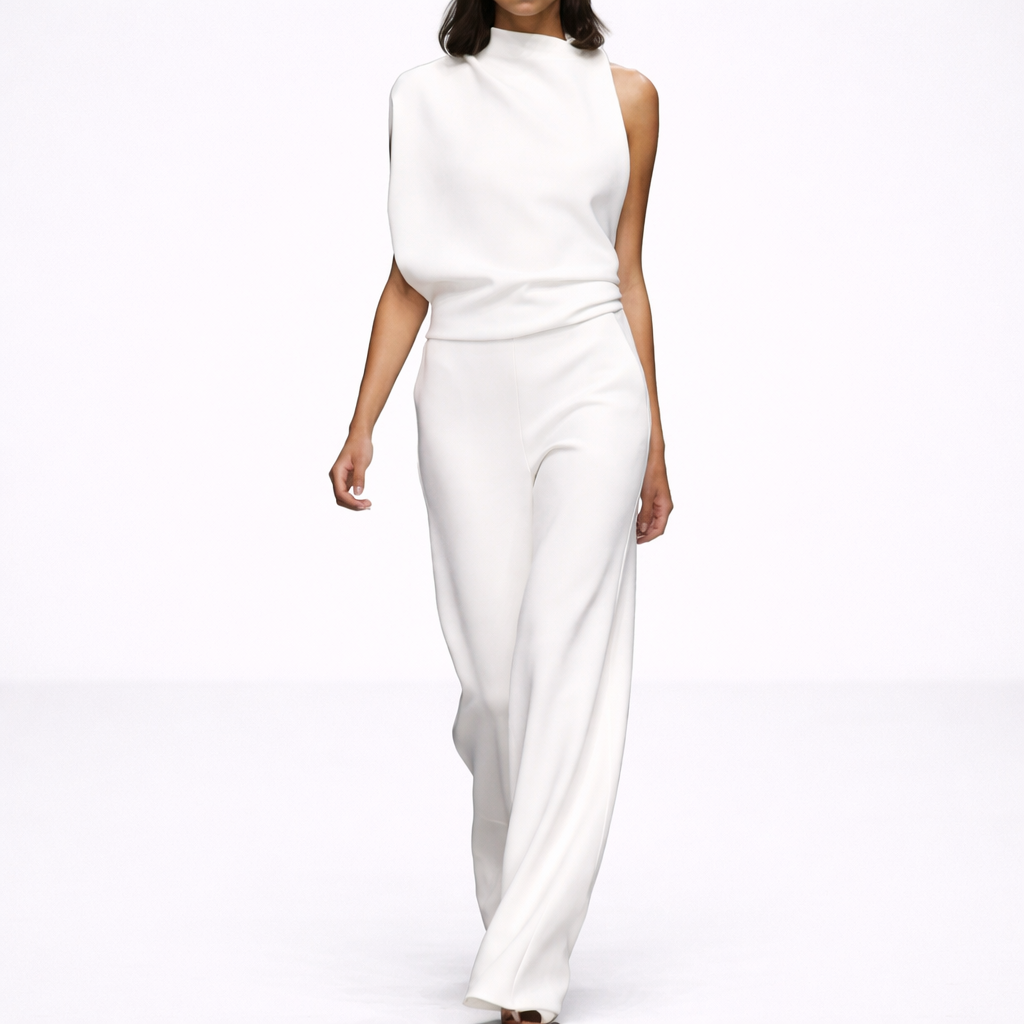 Serena - Damen Jumpsuit mit hohem Kragen und weitem Bein