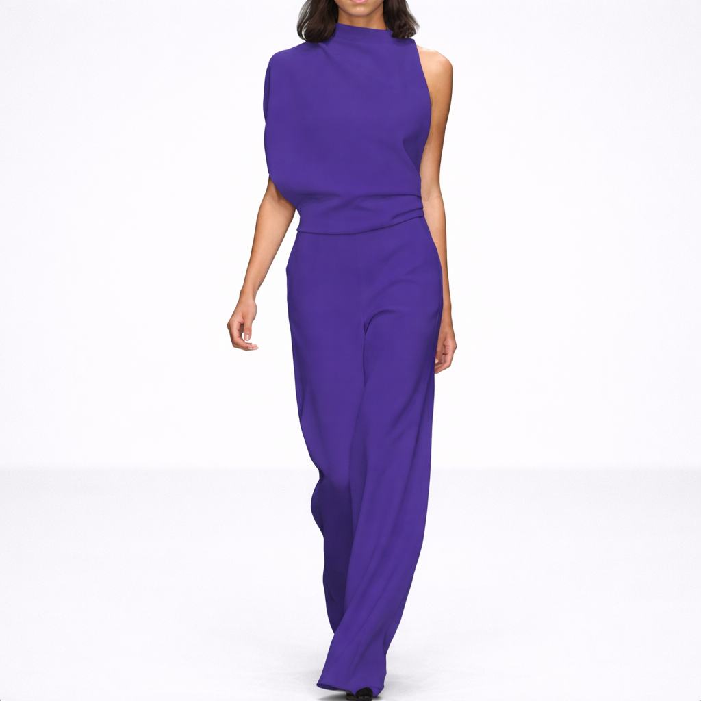 Serena - Damen Jumpsuit mit hohem Kragen und weitem Bein
