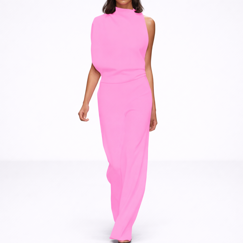 Serena - Damen Jumpsuit mit hohem Kragen und weitem Bein