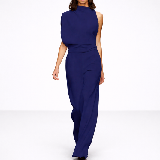 Serena - Damen Jumpsuit mit hohem Kragen und weitem Bein