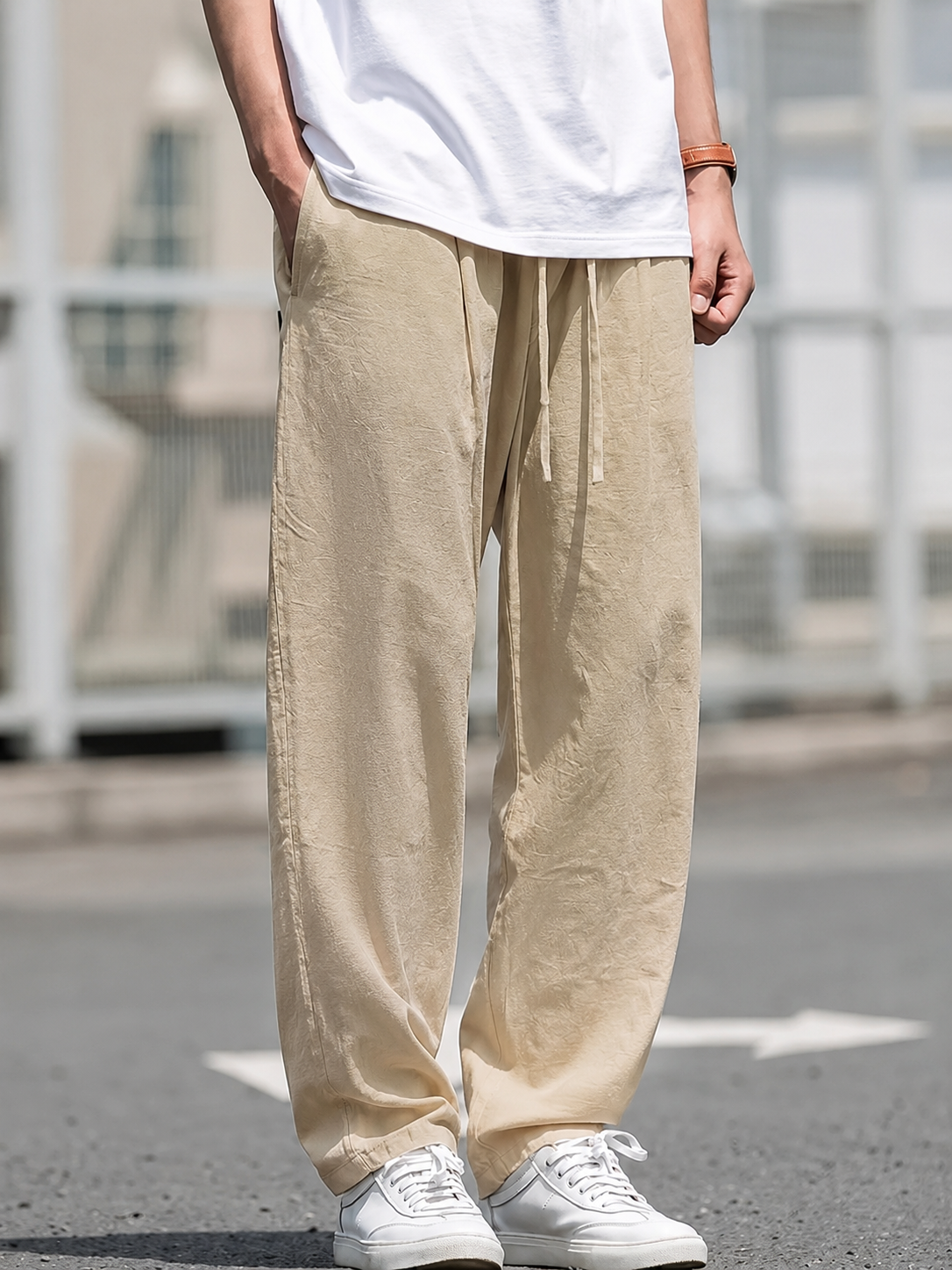 Felix – Locker geschnittene Leinenhose mit Kordelzug