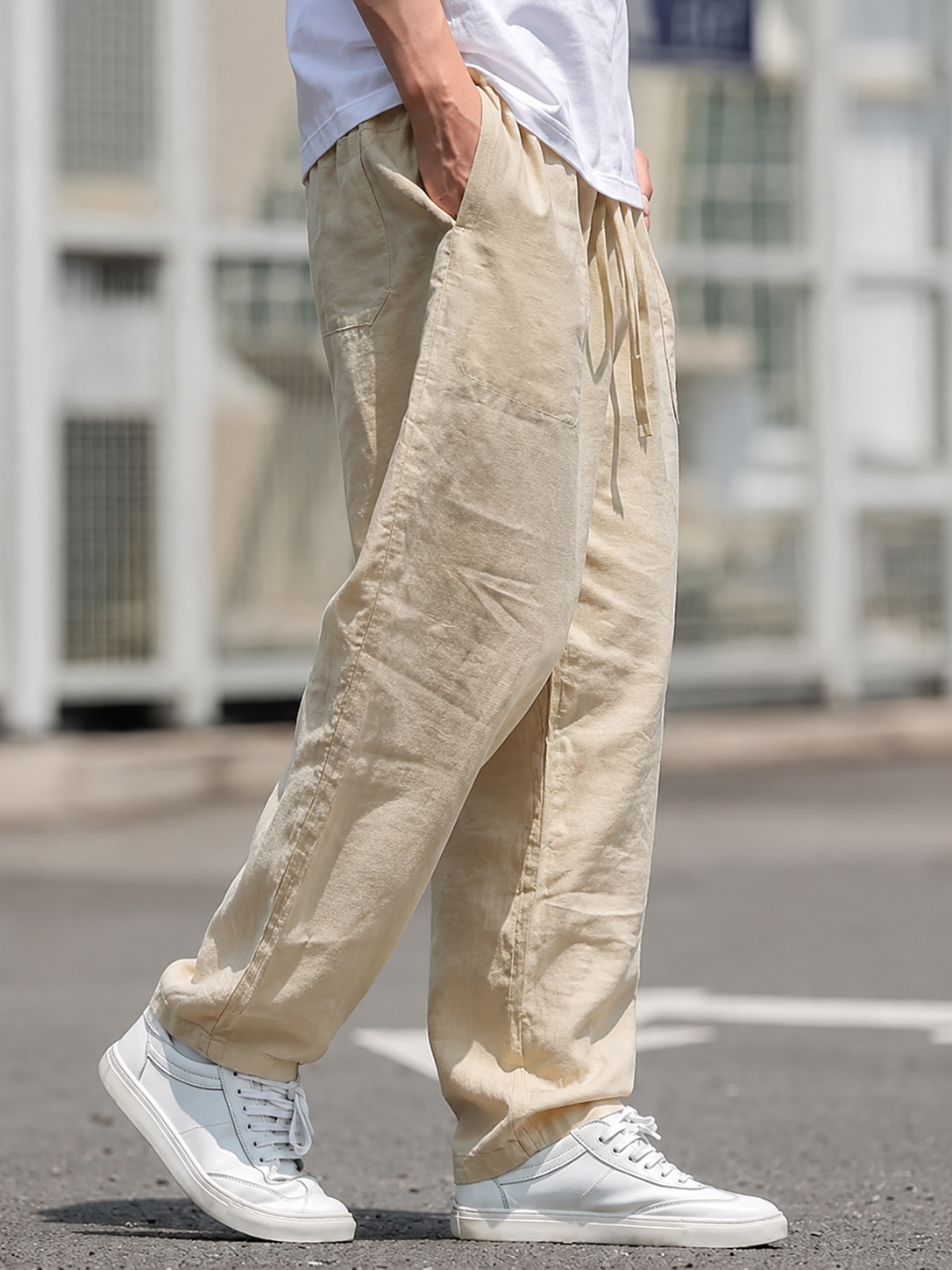 Felix – Locker geschnittene Leinenhose mit Kordelzug