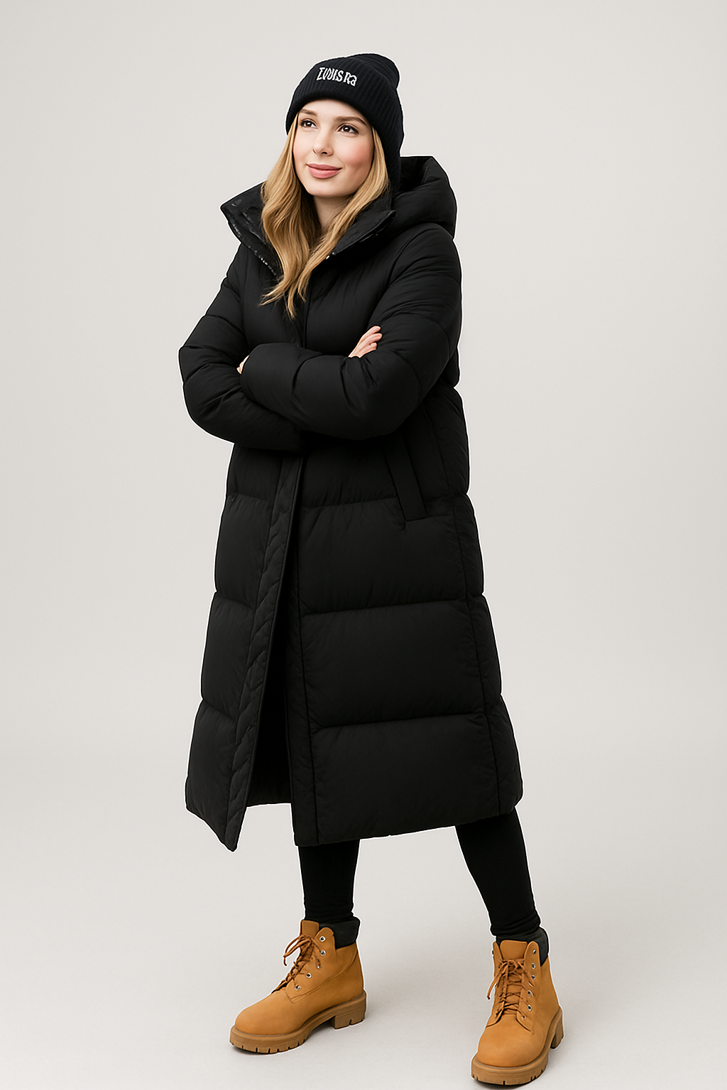Claudia – Damen Langer Steppmantel Mit Kapuze