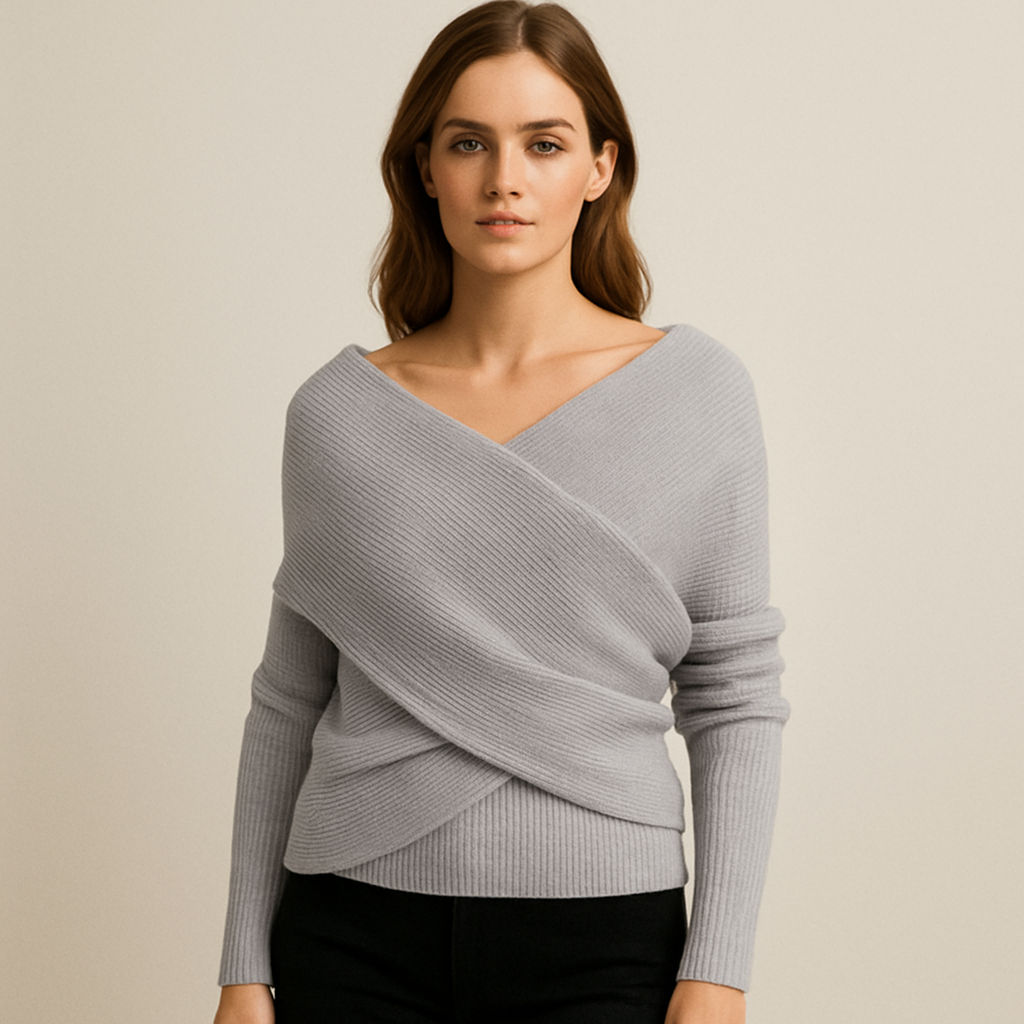 Elena – Damen Wickel-Strickpullover Mit Überkreuztem Ausschnitt