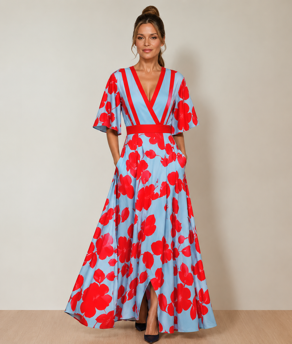 Maxikleid mit V-Ausschnitt und praktischen Taschen