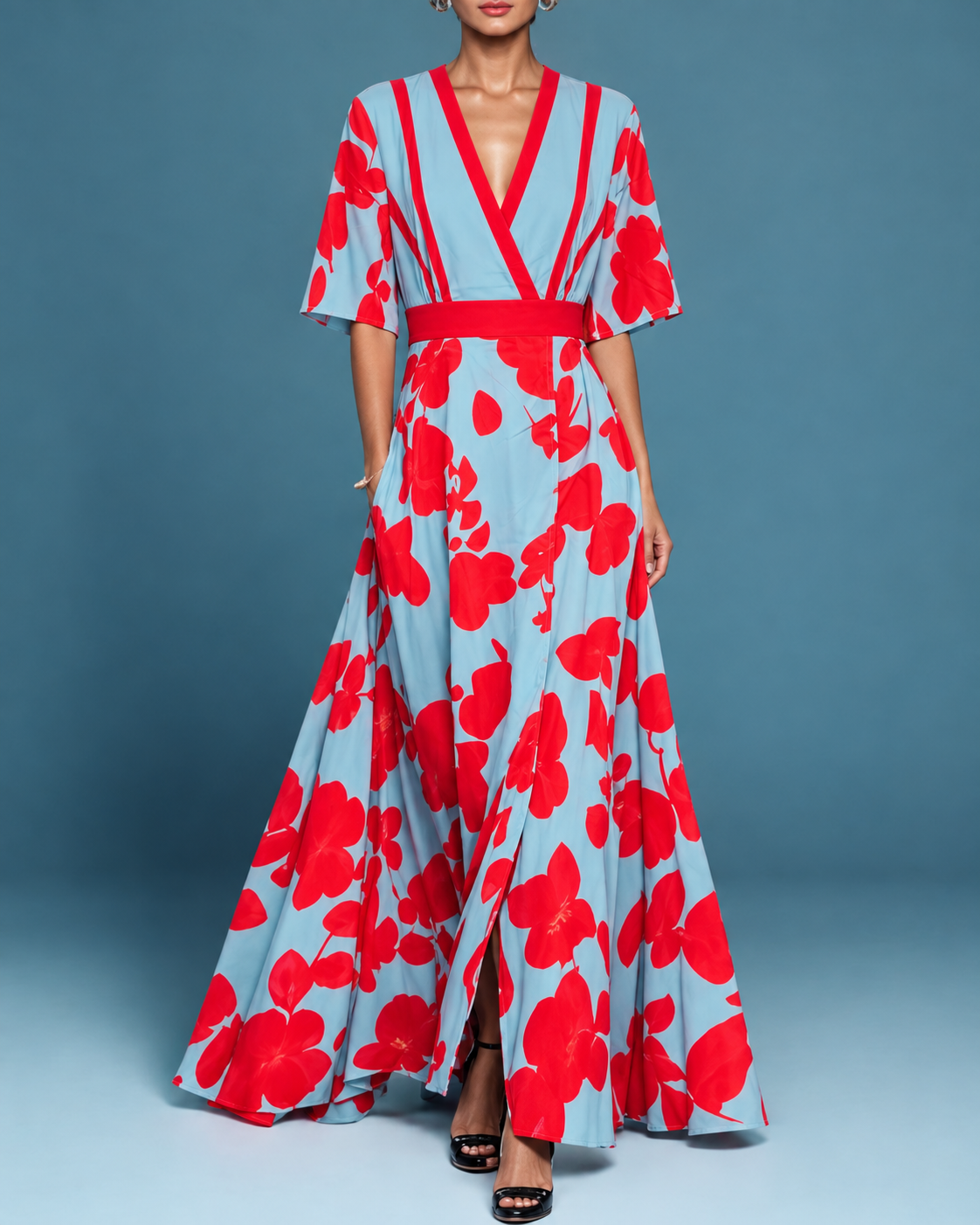 Maxikleid mit V-Ausschnitt und praktischen Taschen
