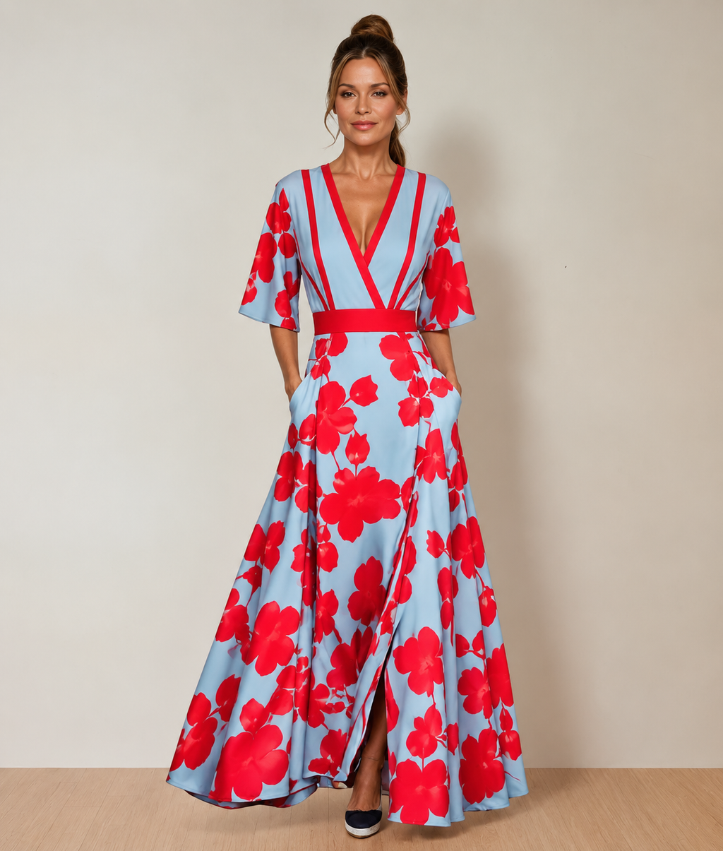 Maxikleid mit V-Ausschnitt und praktischen Taschen