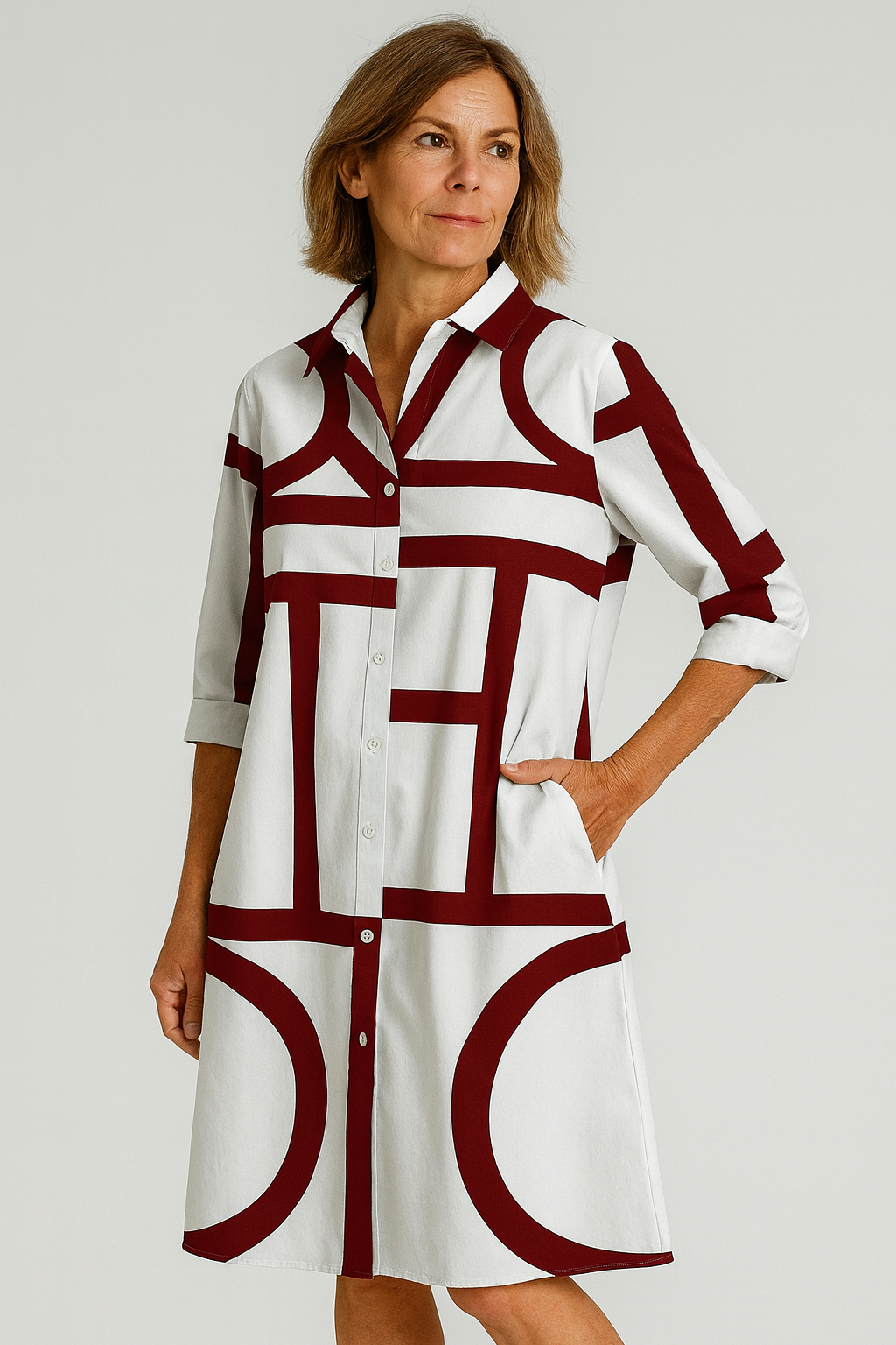 Marlene - Damen Hemdkleid mit grafischem Muste