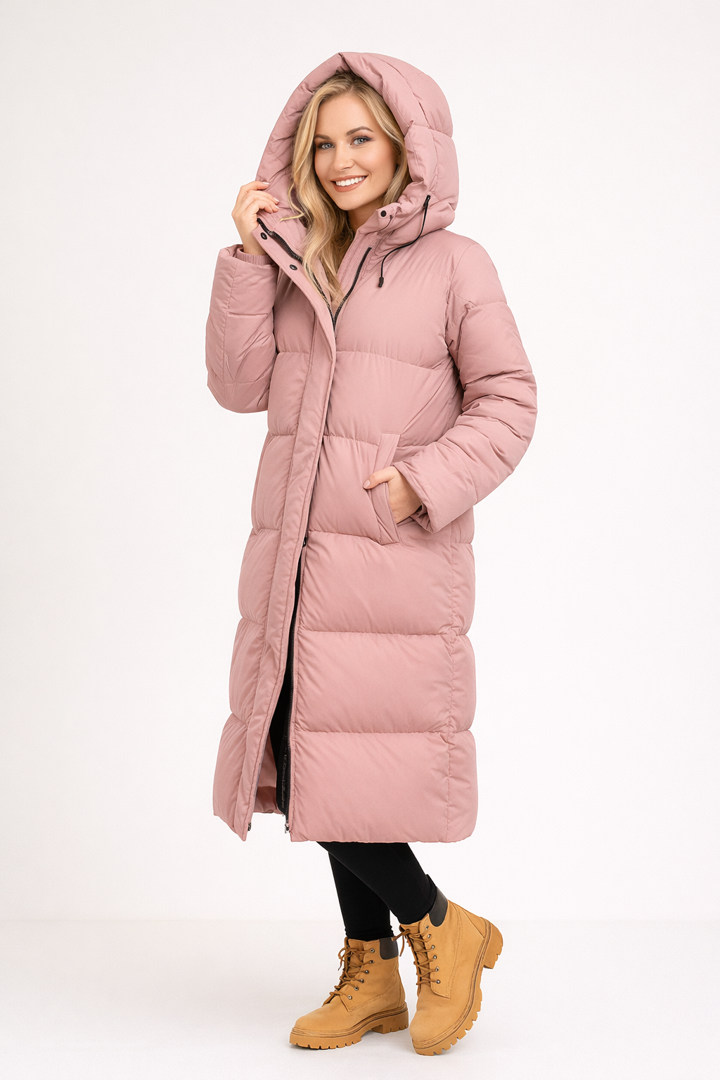 Claudia – Damen Langer Steppmantel Mit Kapuze