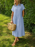 Thea – Elegantes Sommerkleid mit Streifen und Knopfverschluss