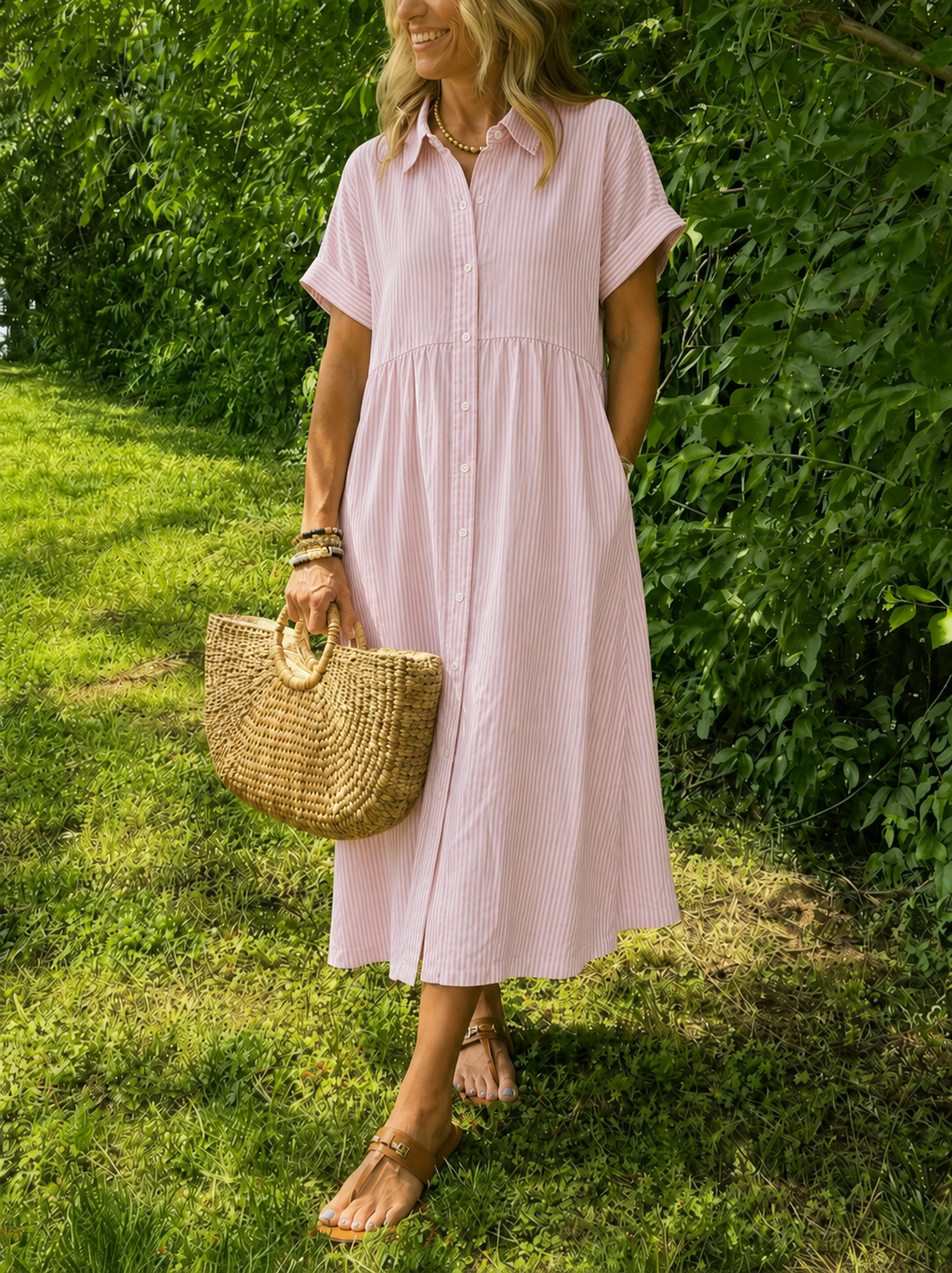 Thea – Elegantes Sommerkleid mit Streifen und Knopfverschluss