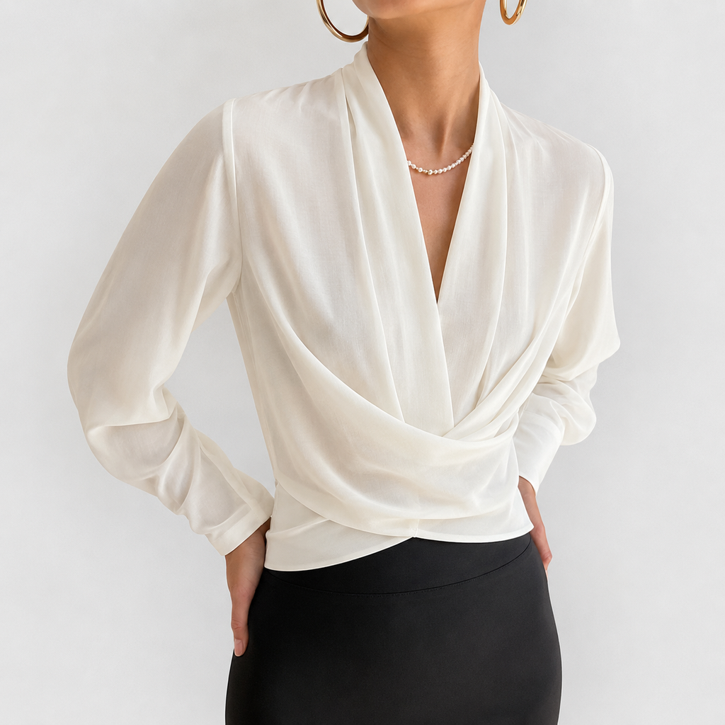 Lina – Stilvolle Wickelbluse mit Puffärmeln