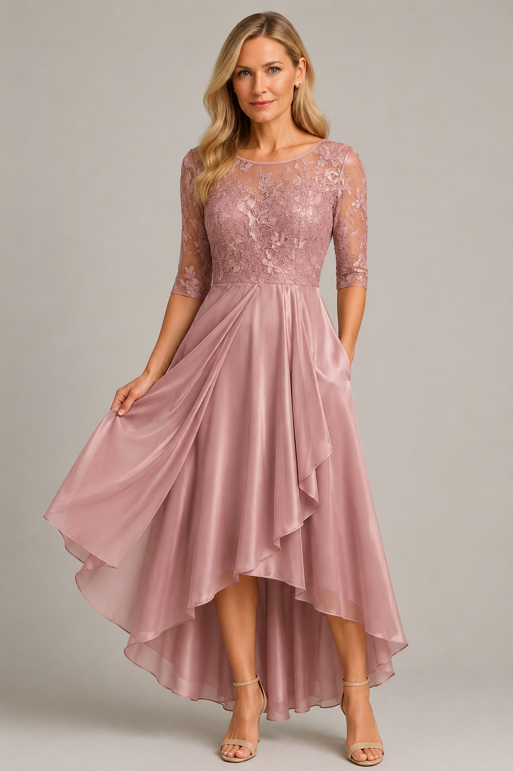 Helena – Damen Midikleid mit Spitzenoberteil und Chiffonroc