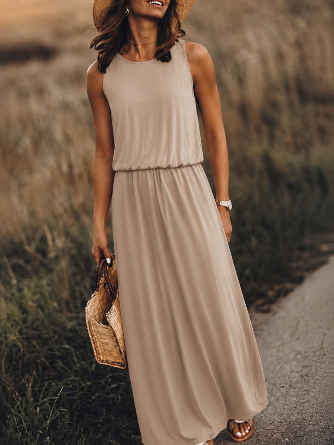 Katrin – Maxikleid für Damen, locker geschnitten, mit Schlitz