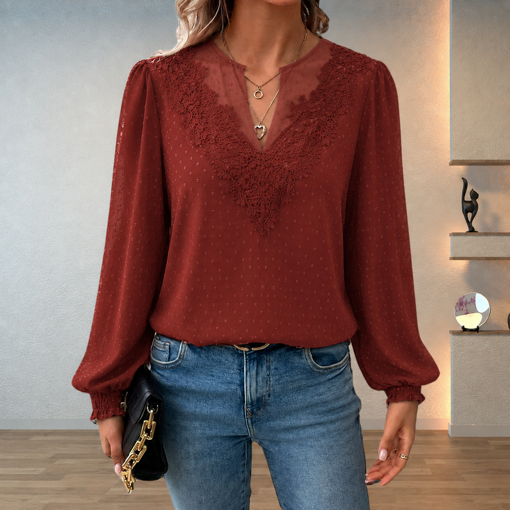 Stella – Stilvolle, luftige Bluse mit feiner Spitze