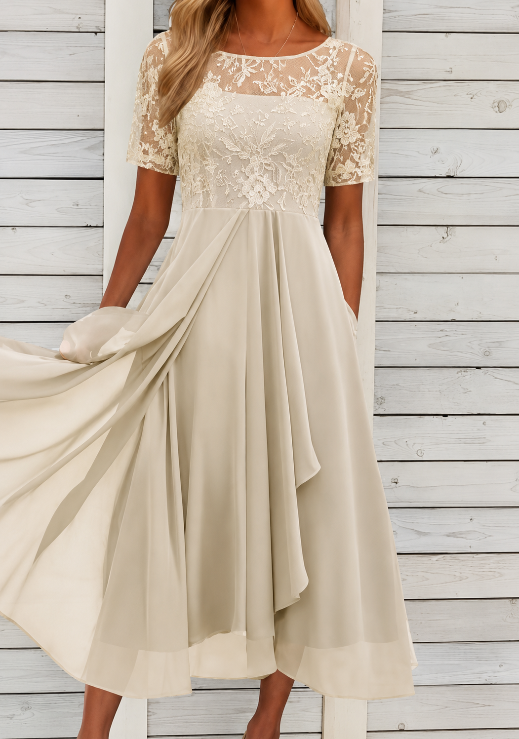 Sophie – Feminines Midikleid mit zarter Spitze