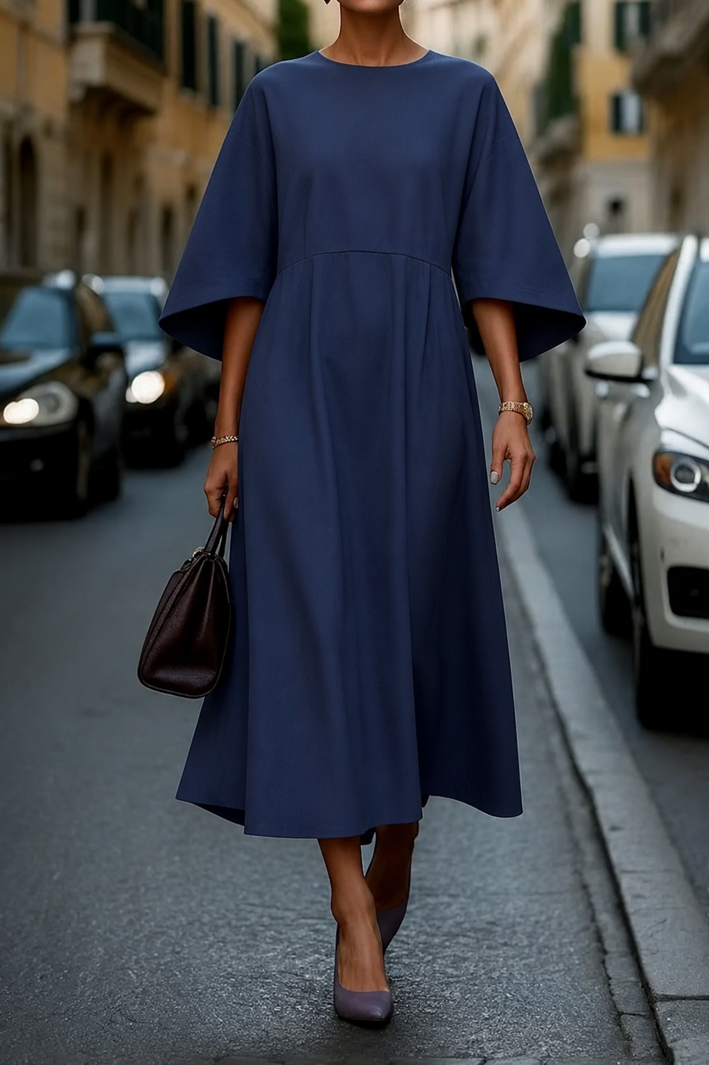 Maxikleid Damen mit Wickelgürtel und weitem Ärmel - 1 - Annoboutique