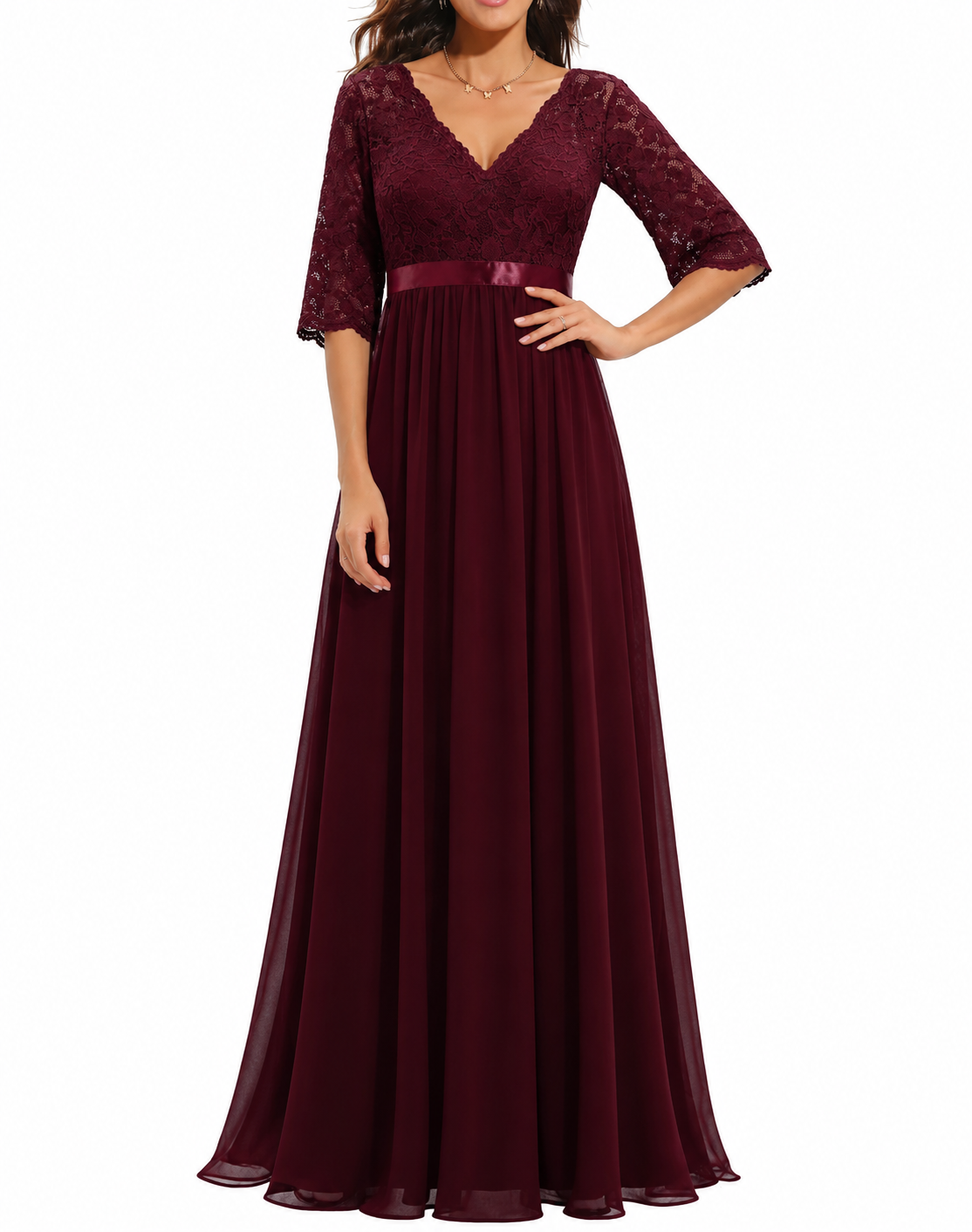 Abendkleid Damen mit V-Ausschnitt und Spitzenoberteil - 12 - Annoboutique