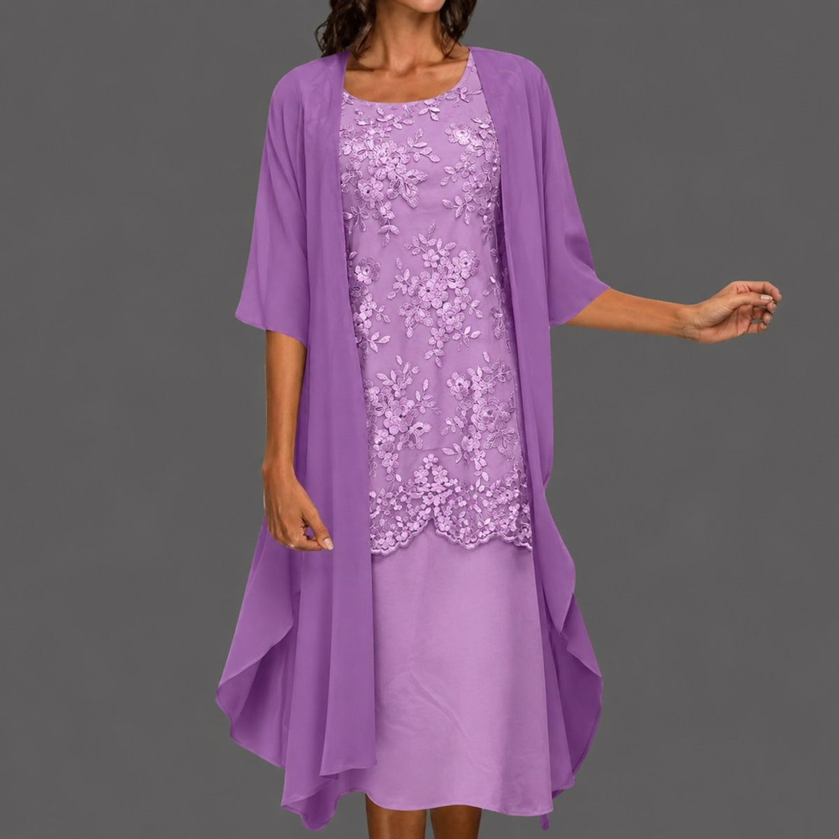 Helena – Damen elegante Midi-Kleid mit Überwurf - 3 - Annoboutique