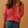 Bluse Damen mit gewelltem Ausschnitt und langen Ärmeln - 1 - Annoboutique