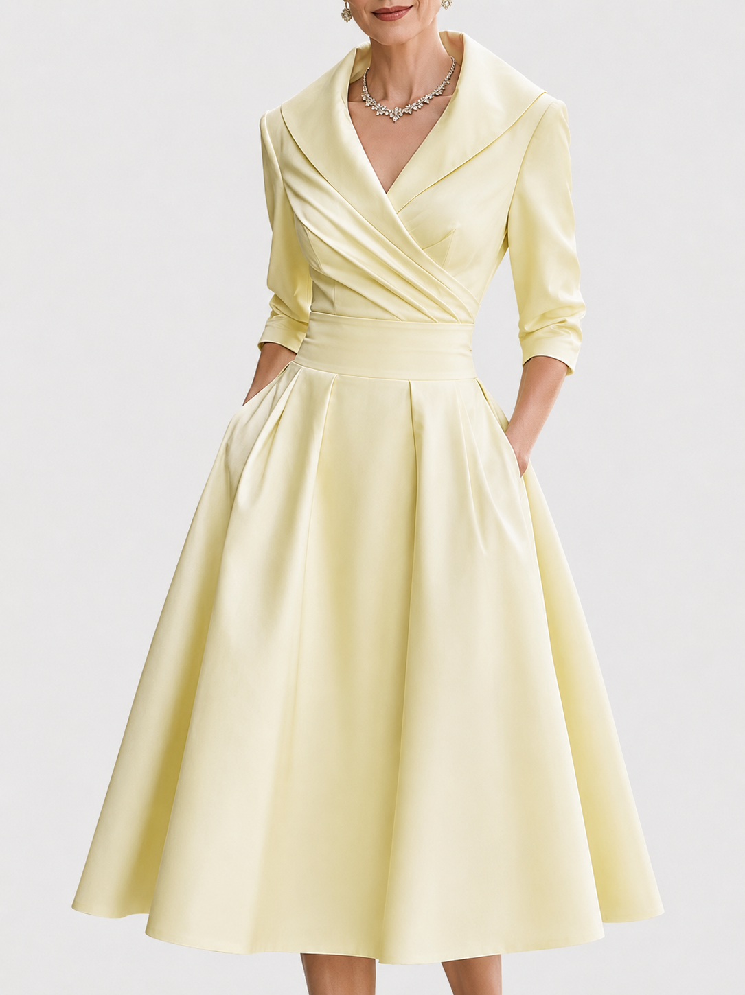Abendkleid Damen mit Schalkragen und schwingendem Rock - 3 - Annoboutique
