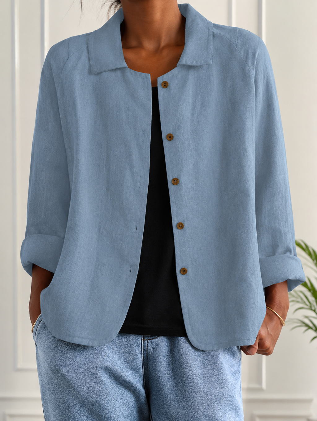 Damenjacke mit lässigem Schnitt und praktischen Knöpfen - 5 - Annoboutique