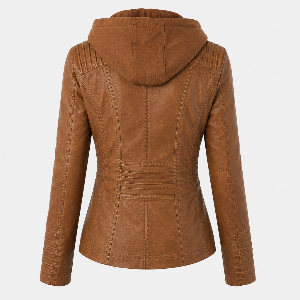 Nora – Damenjacke mit Reißverschluss und Kapuze im Biker-Stil