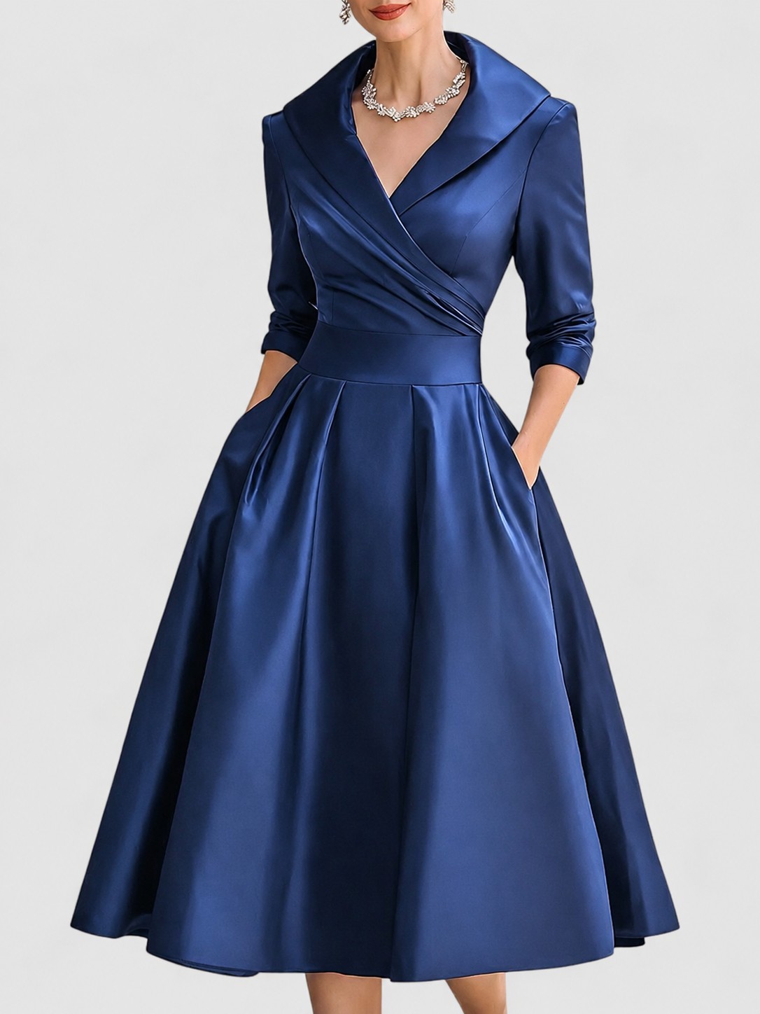 Abendkleid Damen mit Schalkragen und schwingendem Rock - 8 - Annoboutique