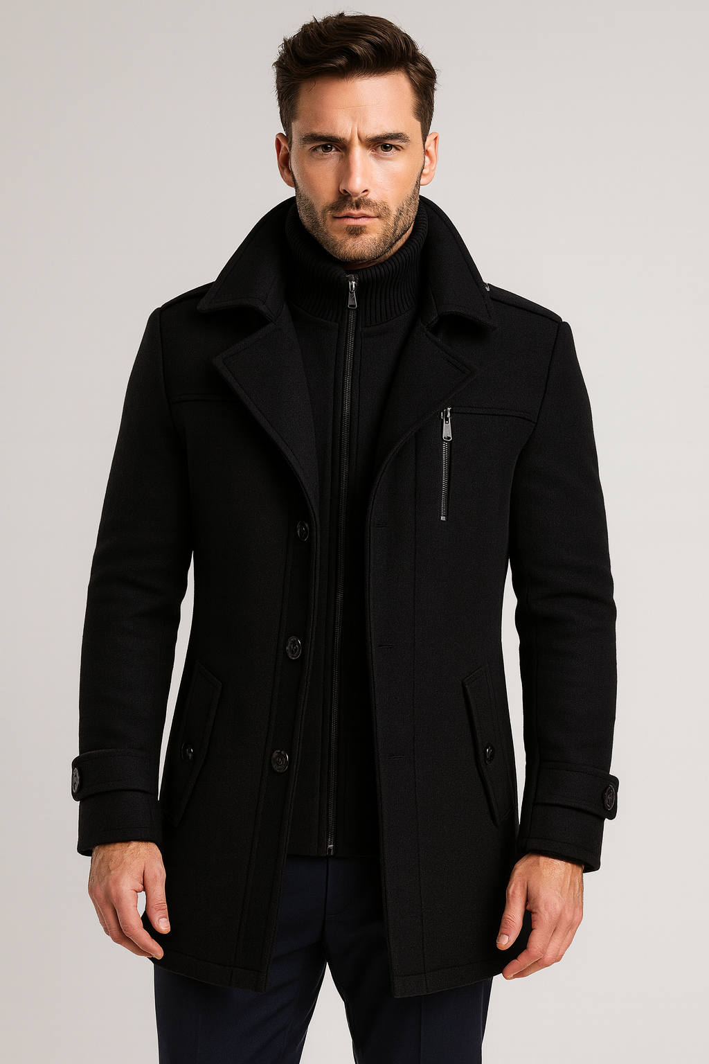 Diego – Herren Wolljacke Mit Stehkragen Und Reißverschluss