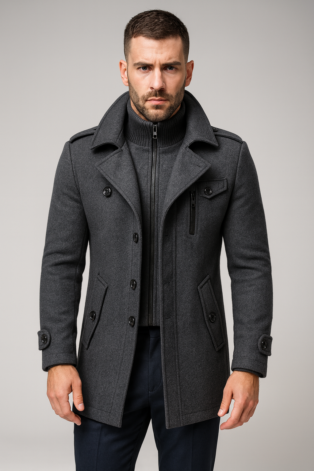 Diego – Herren Wolljacke Mit Stehkragen Und Reißverschluss
