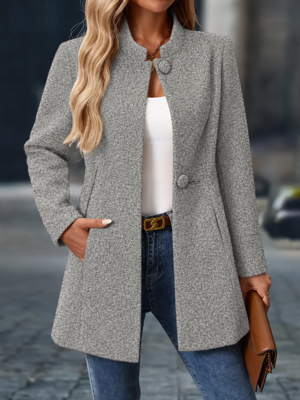 Damen Jacke mit schlankem Schnitt und minimalistischen Knöpfen | A&B - 18 - Annoboutique