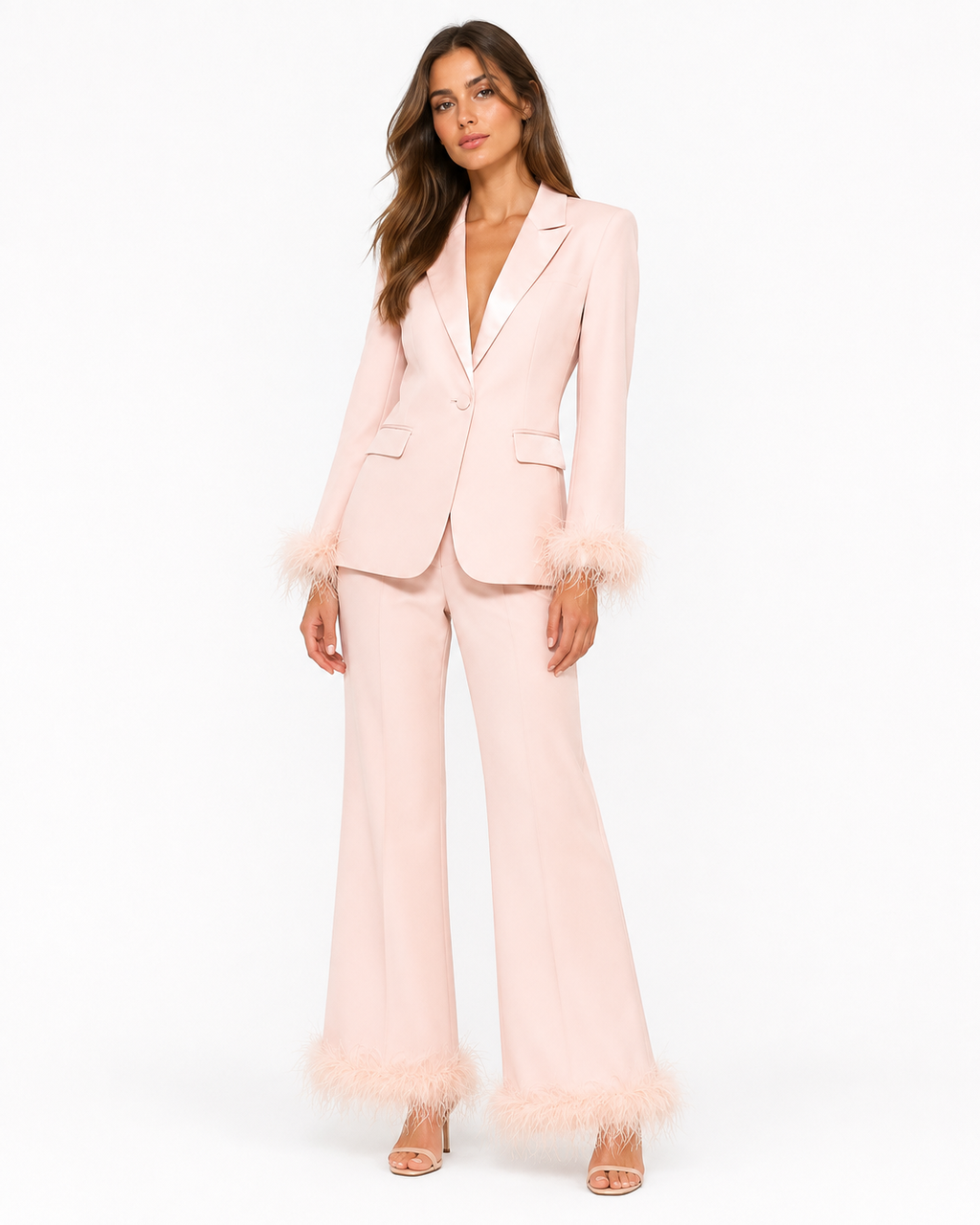 Elegantes Damenblazer-Hosen-Set mit Federdetails | A&B