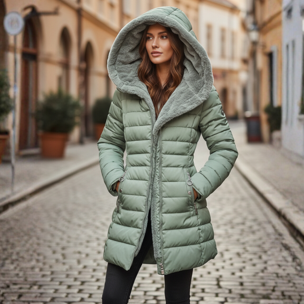 Elegante Damen Winterjacke mit Kapuze im modernen Steppstil - J&B - 2 - Annoboutique