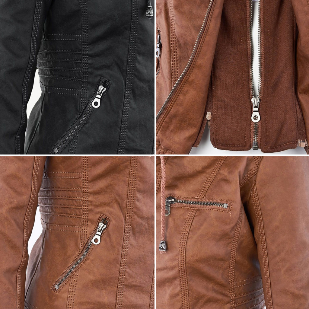 Nora – Damenjacke mit Reißverschluss und Kapuze im Biker-Stil