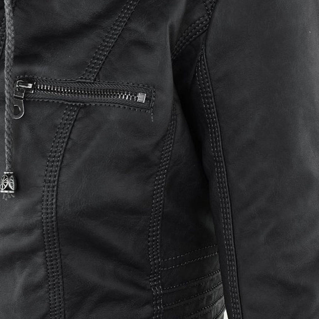 Nora – Damenjacke mit Reißverschluss und Kapuze im Biker-Stil