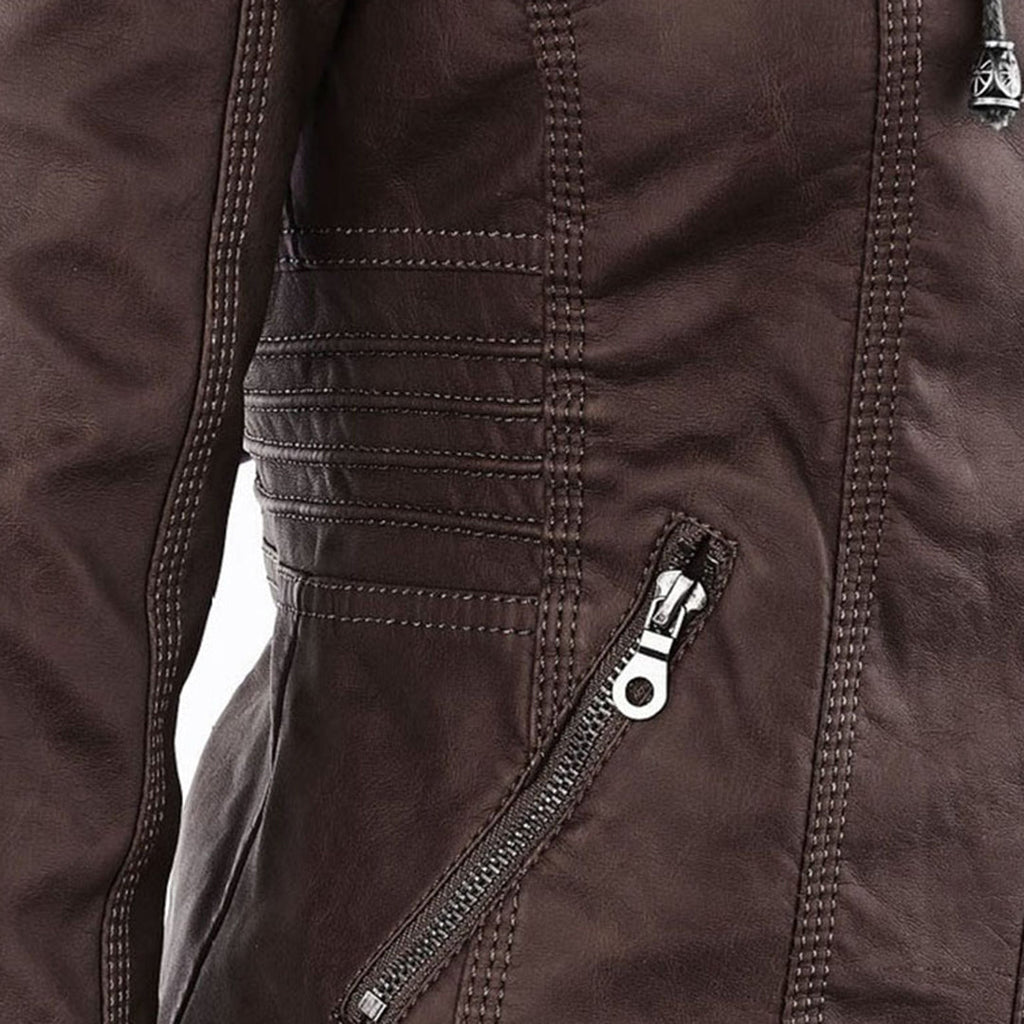 Nora – Damenjacke mit Reißverschluss und Kapuze im Biker-Stil