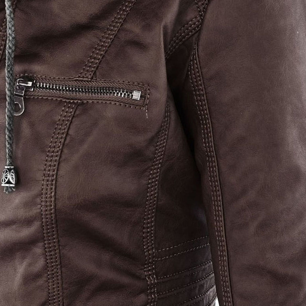 Nora – Damenjacke mit Reißverschluss und Kapuze im Biker-Stil