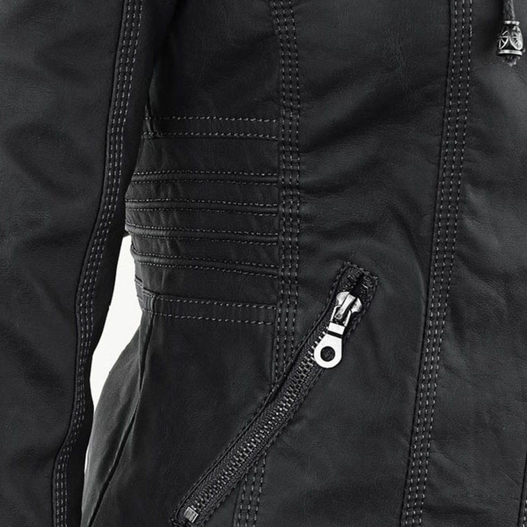 Nora – Damenjacke mit Reißverschluss und Kapuze im Biker-Stil