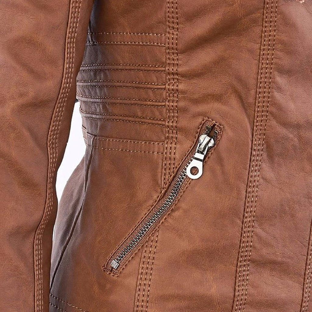 Nora – Damenjacke mit Reißverschluss und Kapuze im Biker-Stil