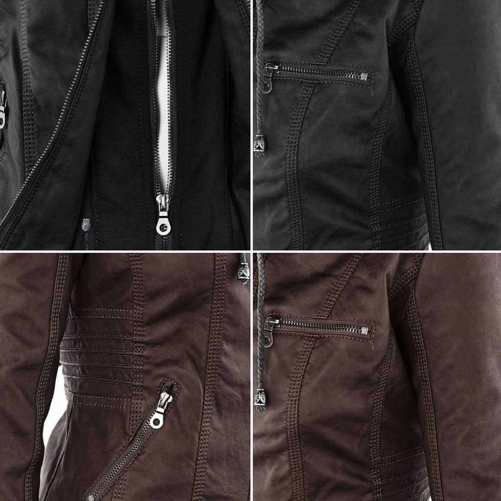 Nora – Damenjacke mit Reißverschluss und Kapuze im Biker-Stil