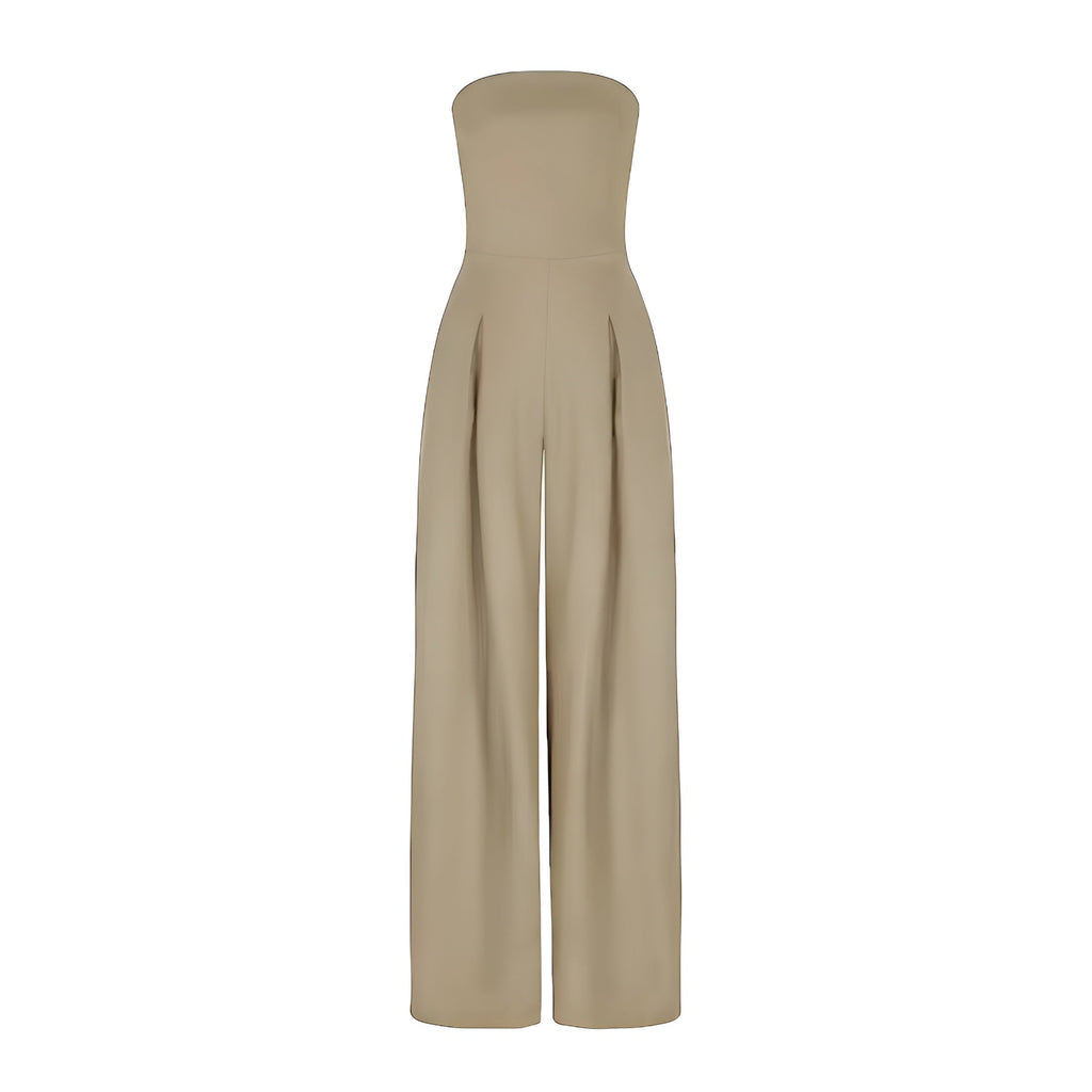 Eleganter Jumpsuit ohne Träger für Damen mit weitem Bein und praktischen Taschen - J&B - 5 - Annoboutique