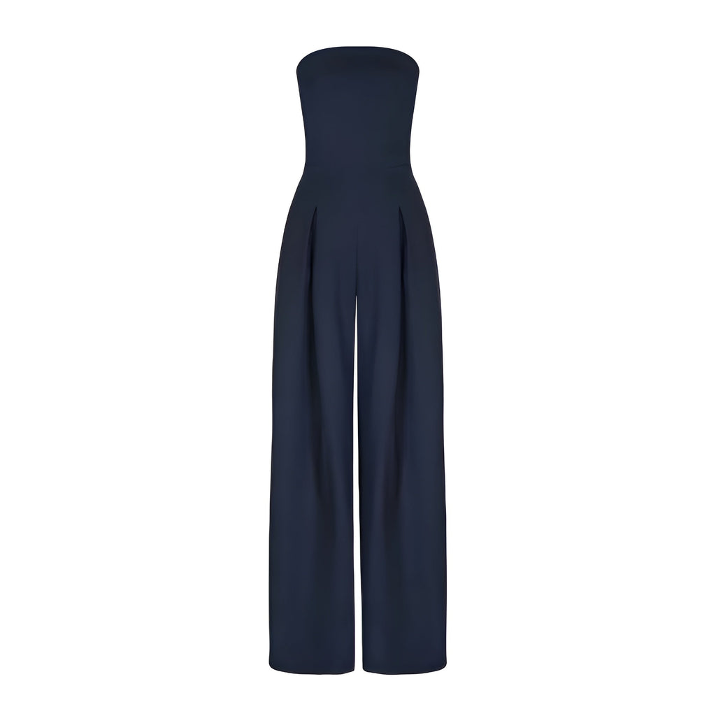Eleganter Jumpsuit ohne Träger für Damen mit weitem Bein und praktischen Taschen - J&B - 8 - Annoboutique