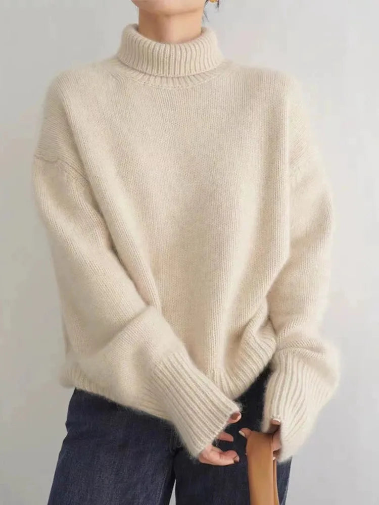 Clara – Damen Rollkragenpullover Strick Locker