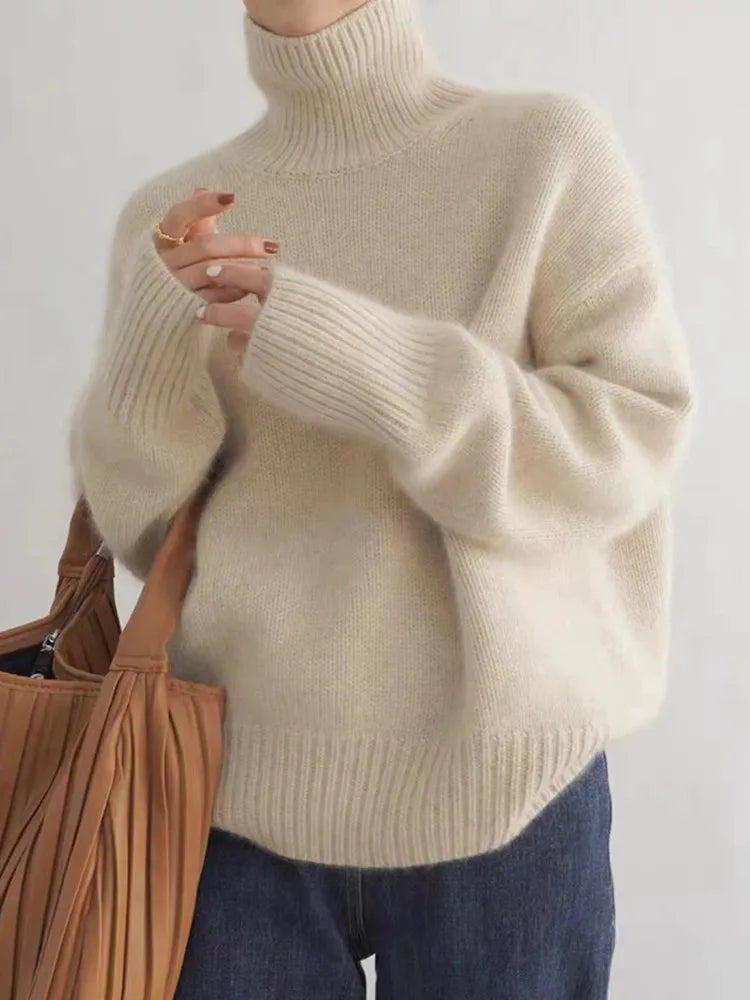 Clara – Damen Rollkragenpullover Strick Locker