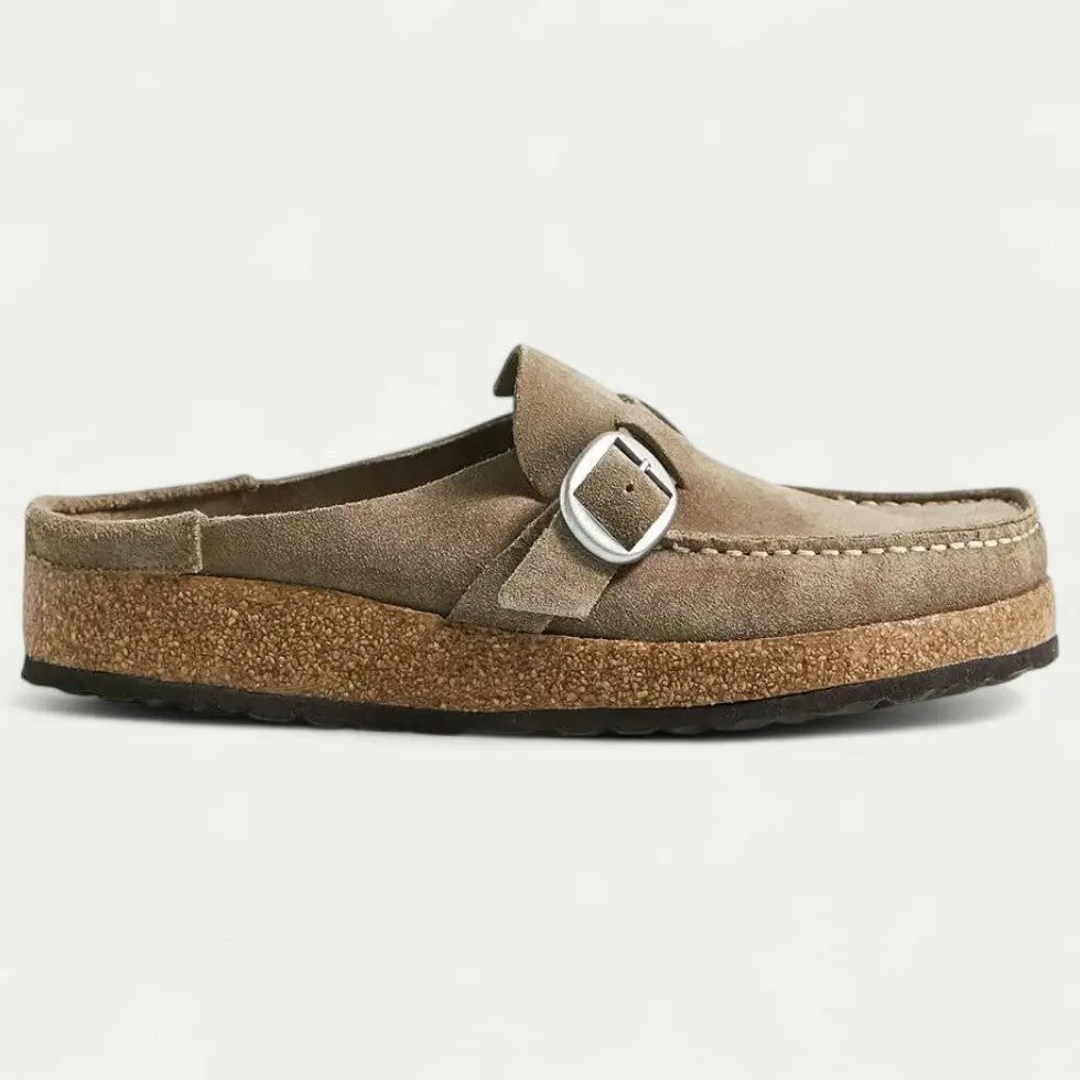 Clara – Veloursleder Damen-Clogs mit Schnalle