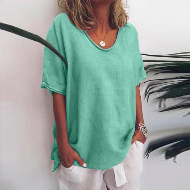 Paula – Damen Lockeres Kurzarmshirt mit Rundhalsausschnitt