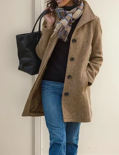 Sofia - Damen Wintermantel braun Woll mantel elegant casual