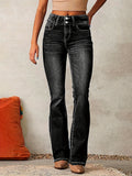 Elena – Damen Schlagjeans mit hoher Taille und Doppelknopf-Design